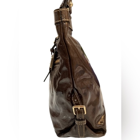 Dooney & Bourke Rare Soft Patent Leather Satchel Tote Chocolate Brown Big Purse - Picture 6 of 14